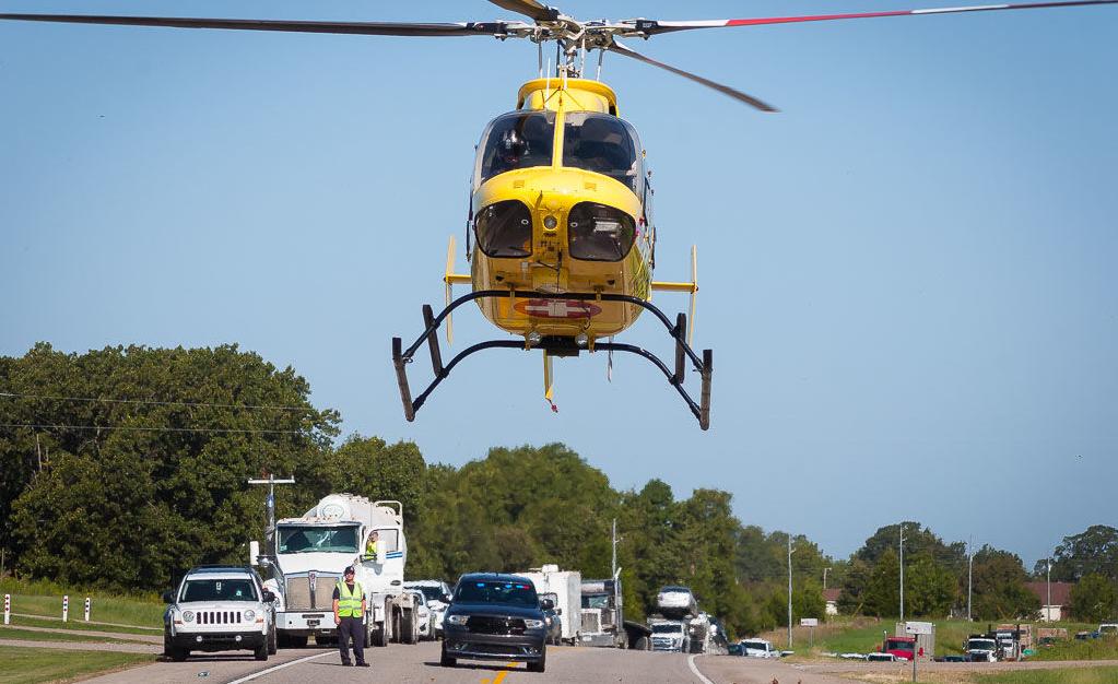 Helicopter lands at crash scene